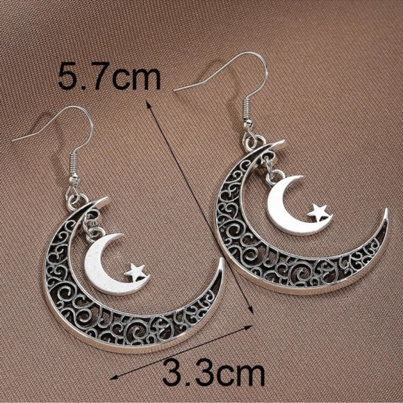 1 LEFT! Silver Crescent Moon Dangle Earrings - Picture 4 of 6